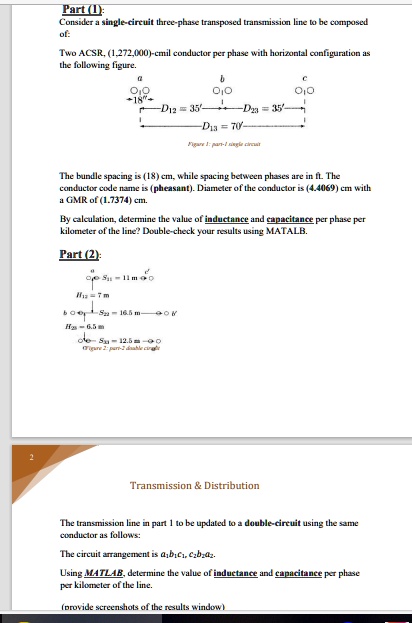 SOLVED Part 1 Consider A Single Circuit Three Phase Transposed