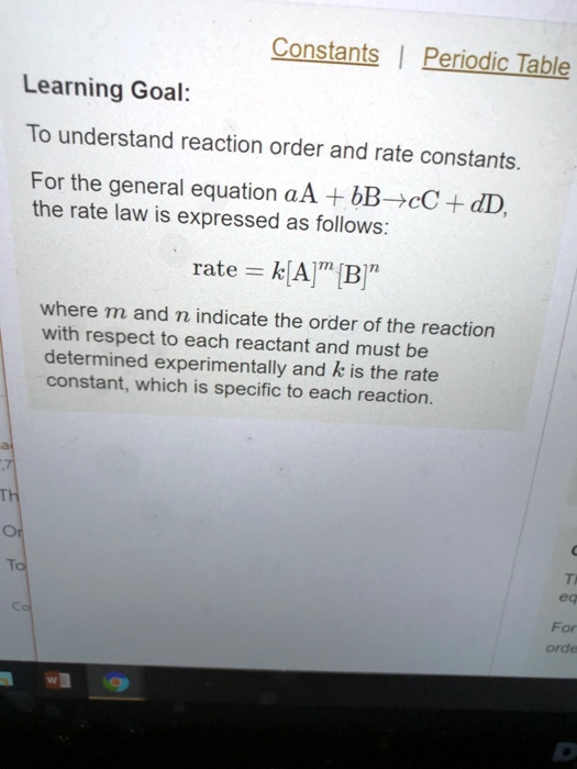 SOLVED Constants Periodic Table Learning Goal To Understand Reaction