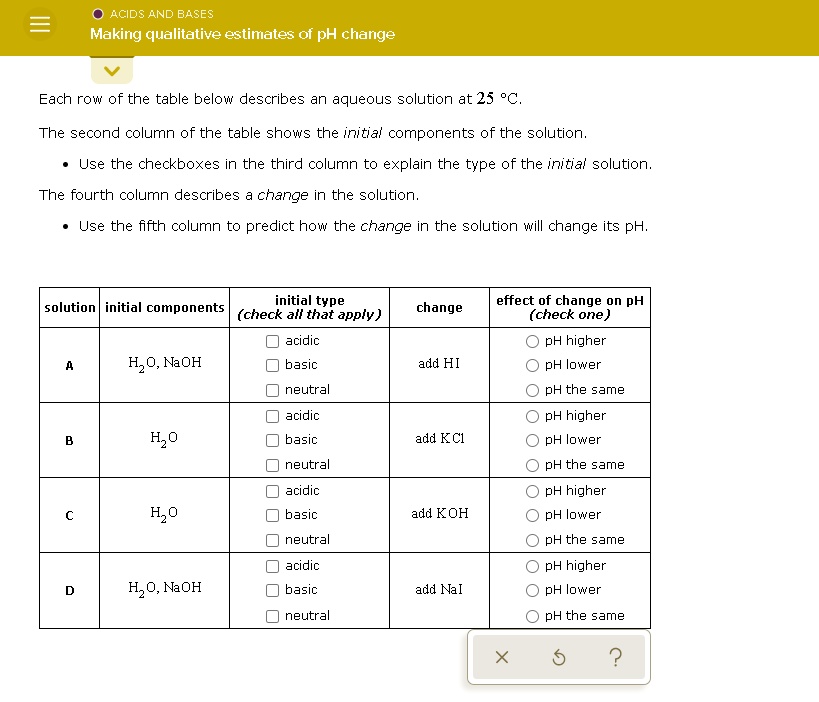 SOLVED ACIDS AND BASES Making Qualitative Estimates Of PH Charige Each