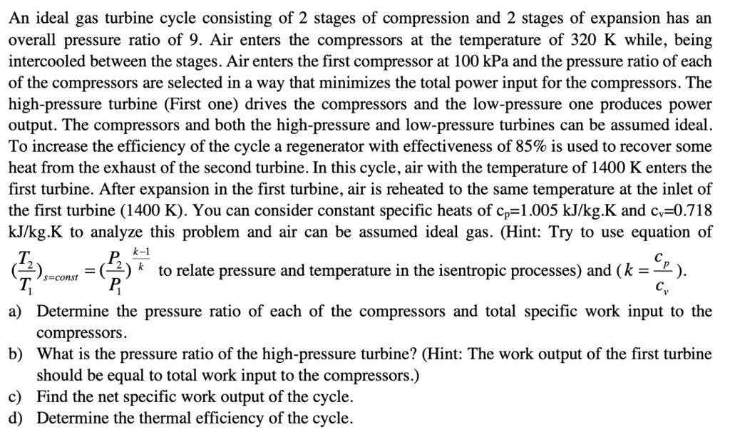 Solved An Ideal Gas Turbine Cycle Consisting Of Stages Of