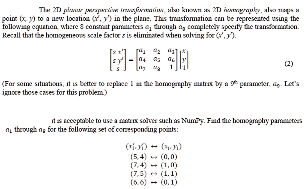 SOLVED The 2D Planar Perspective Transformation Also Known As 2D