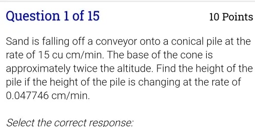 SOLVED Question 1 Of 15 10 Points Sand Is Falling Off A Conveyor Onto