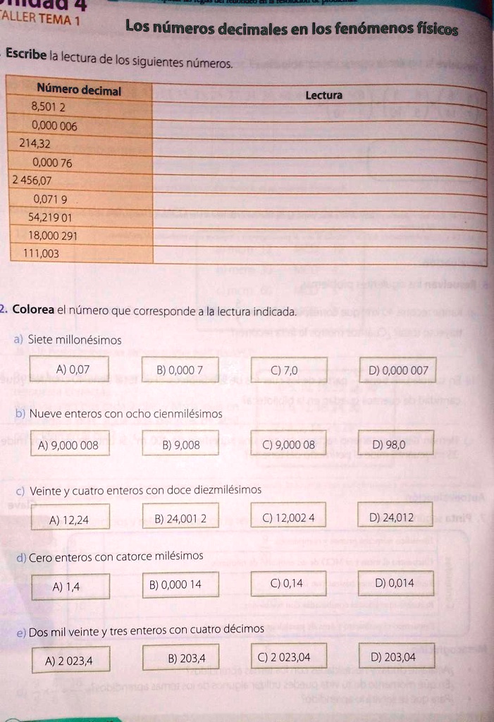 Solved Escribe La Lectura De Los Siguientes N Mero Colorea El