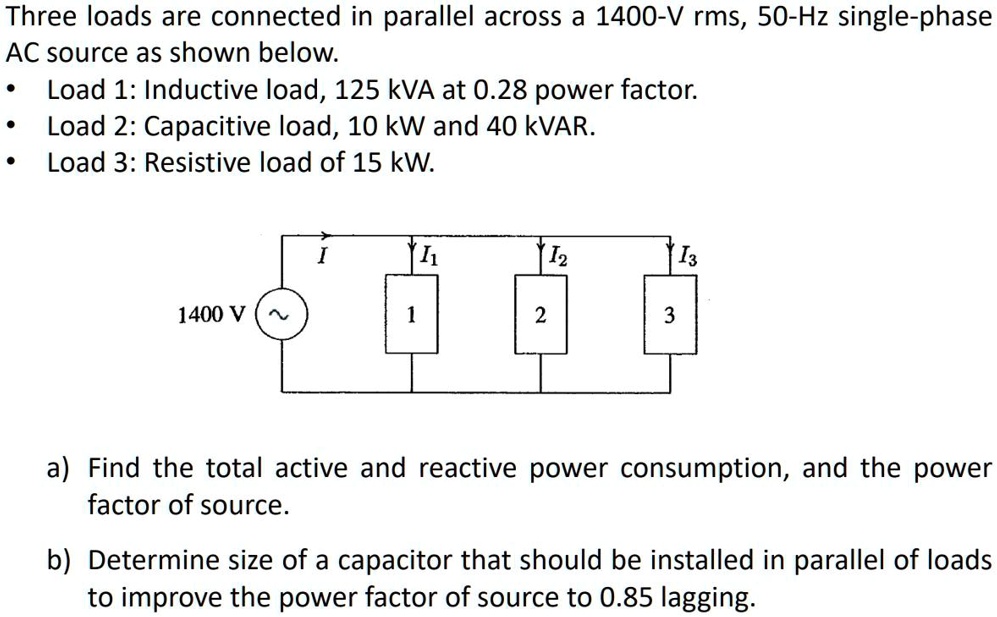 SOLVED Three Loads Are Connected In Parallel Across A 1400 V Rms 50