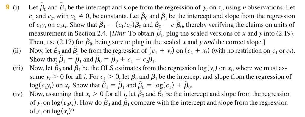 Let B And B Be The Intercept And Slope From The Regression Of Yi On