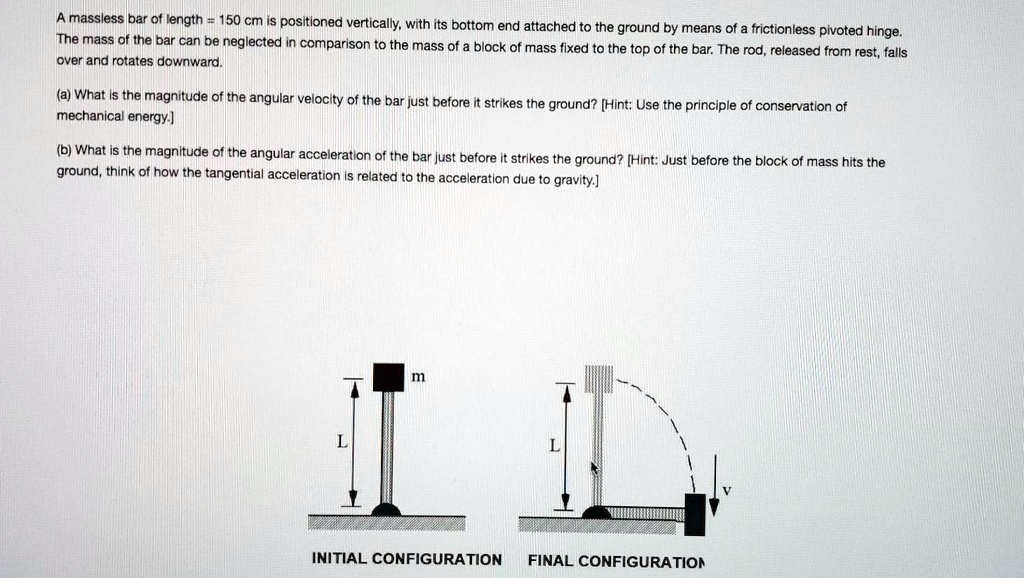 Solved Massless Bar Of Length Cm Positioned Vertically With Its