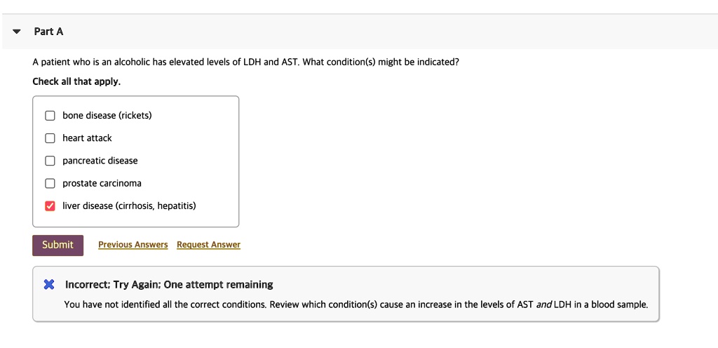 SOLVED Part A Patient Who Is An Alcoholic Has Elevated Levels Of LDH