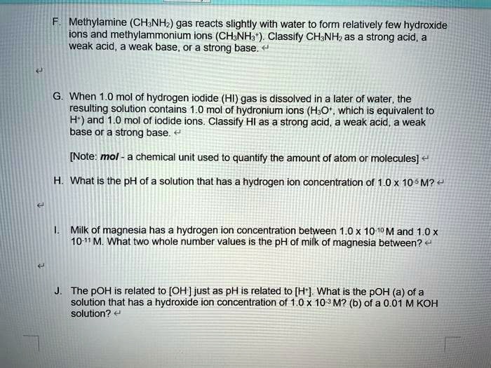 SOLVED Methylamine CHANHz Gas Reacts Slightly With Water To Form