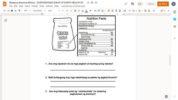 SOLVED 1 Ano Ang Napansin Mo Sa Mga Pagkain At Inuming Iyong Nakuha