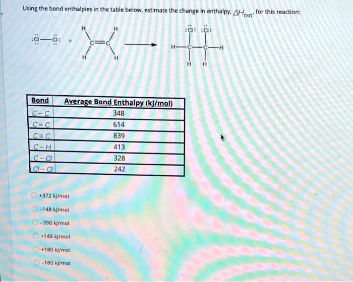 SOLVED Using The Bond Enthalpies In The Table Below Estimate The