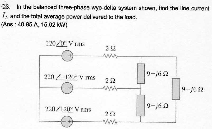 Solved In The Balanced Three Phase Wye Delta System Shown Find The