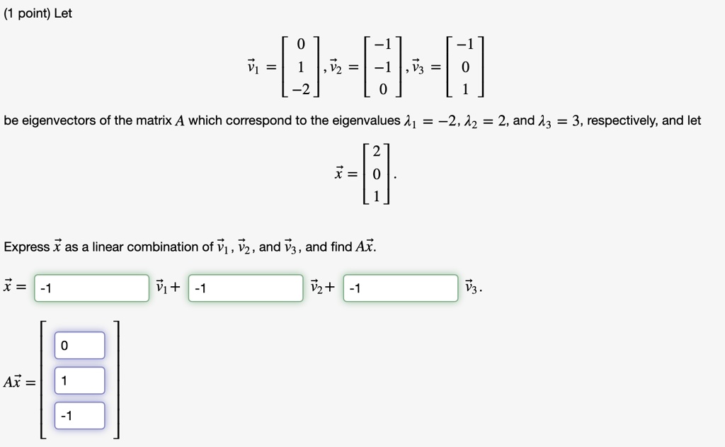 SOLVED Point Let Vz Be Eigenvectors Of The Matrix A Which