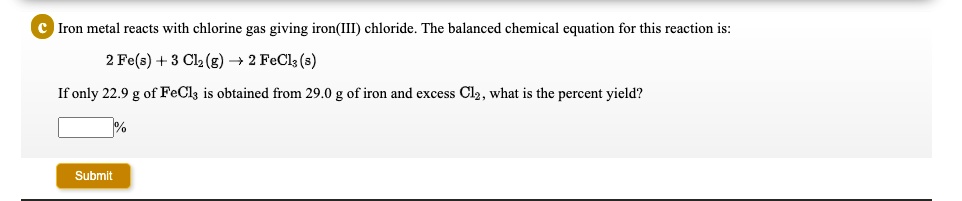 VIDEO Solution Iron Metal Reacts With Chlorine Gas Giving Iron III