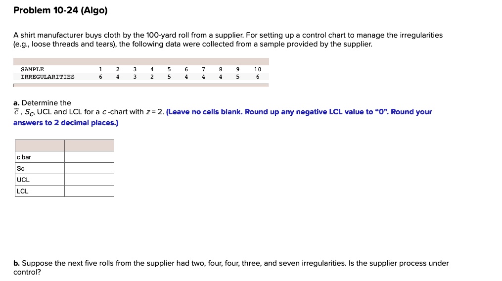 Problem 10 24 Algo A Shirt Manufacturer Buys Cloth By The 100 Yard Roll