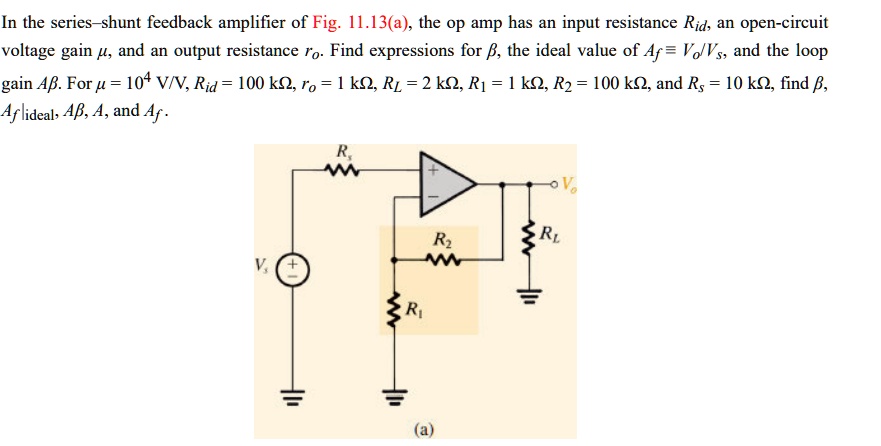 SOLVED In The Series Shunt Feedback Amplifier Of Fig 11 13 A The Op