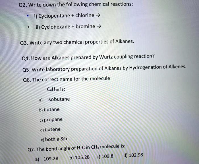 SOLVED 02 Write Down The Following Chemical Reactions I