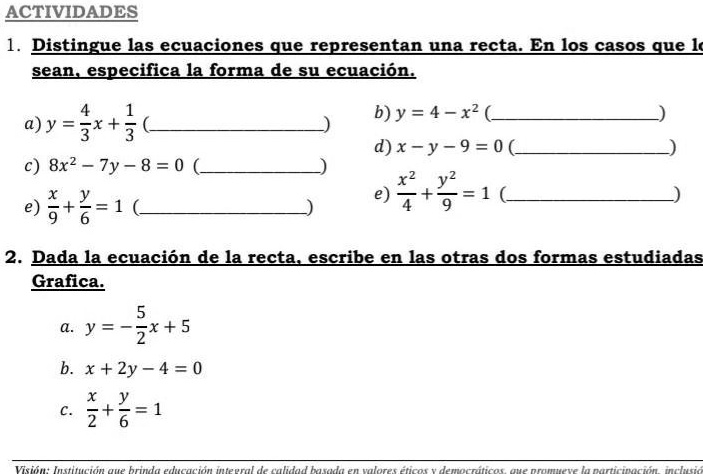 Solved Distingue La Ecuaci N Que Presenta Una Recta En Los Casos Que