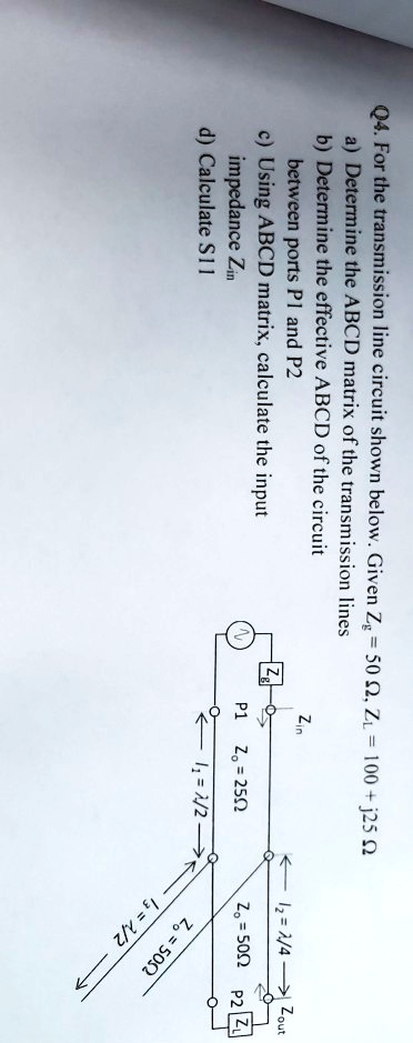 SOLVED Calculate S11 Impedance Zin Using ABCD Matrix Calculate The