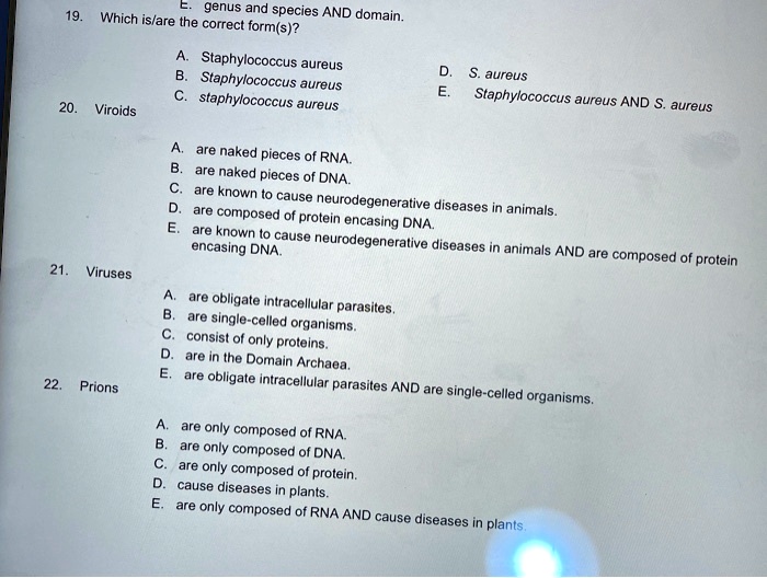 Solved Which Genus And Species And Domain Islare The Correct Form S