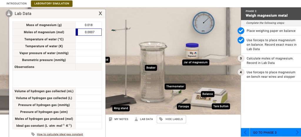 SOLVED INTRODUCTION LABORATORY SIMULATION PHASE 2 Weighing Magnesium