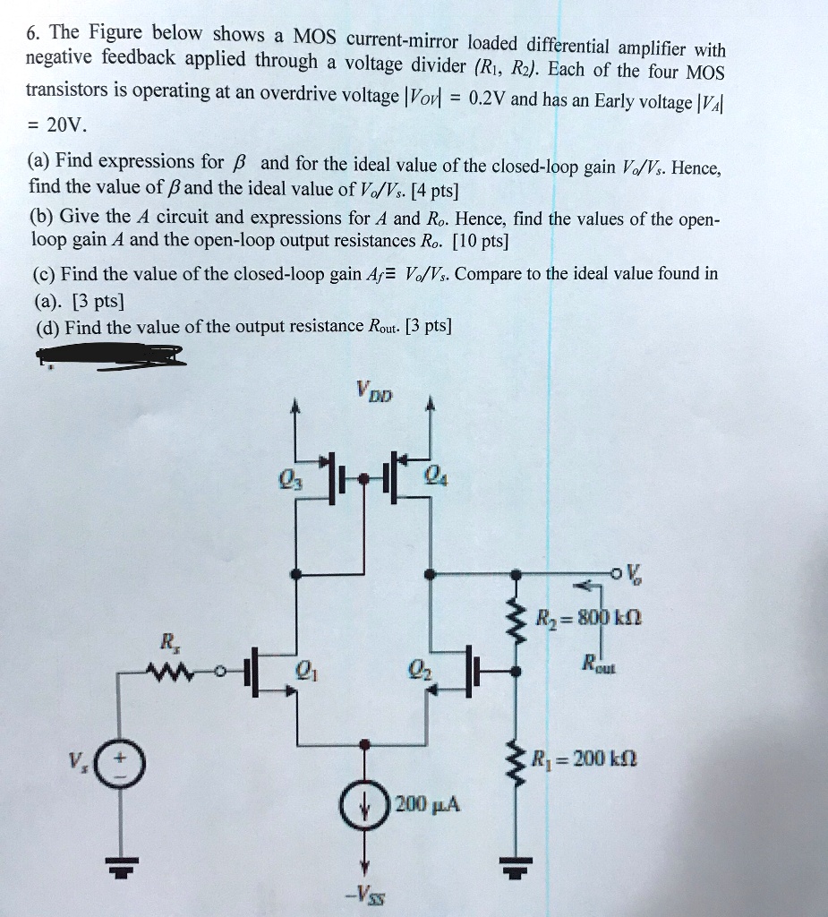 Solved The Figure Below Shows A Mos Current Mirror Loaded