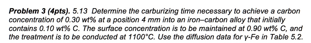 Problem Pts Determine The Carburizing Time Necessary To