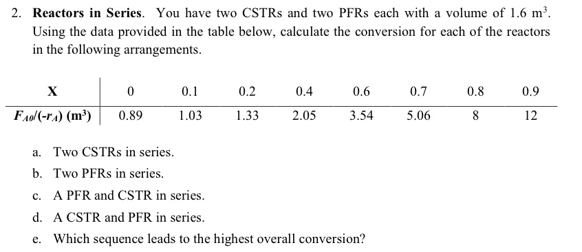 Solved Reactors In Series You Have Two Cstrs And Two Pfrs Each