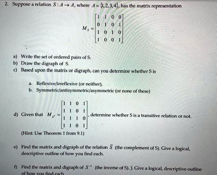 Solved Suppose Relation Where Has The Matrix