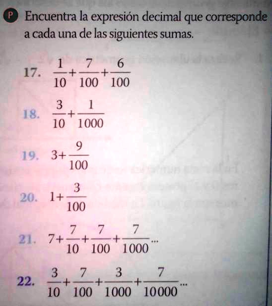 Solved Encuentra La Expresi N Decimal Que Corresponde A Cada Una De