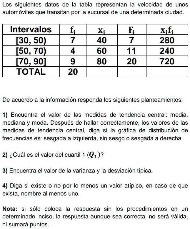 Solved Encuentra El Valor De Las Medidas De Tendencia Central Media