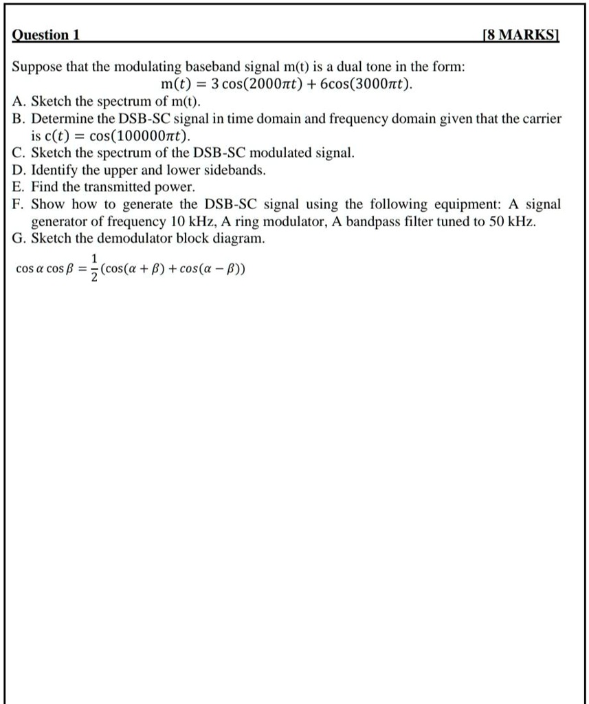 SOLVED 8 MARKS Suppose That The Modulating Baseband Signal M T Is A