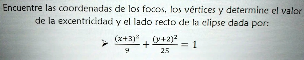 SOLVED Encuentre las coordenadas de los focos los vÃrtices y