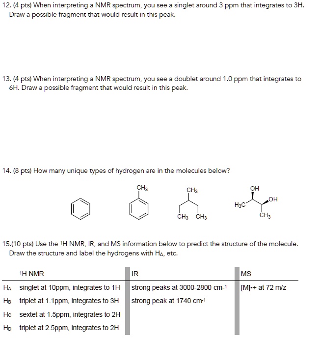 SOLVED 12 4 Pts When Interpreting NMR Spectrum You See Singlet