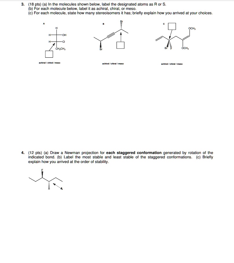 SOLVED 18 Pts A In The Molecules Shown Below Labe The Esignated