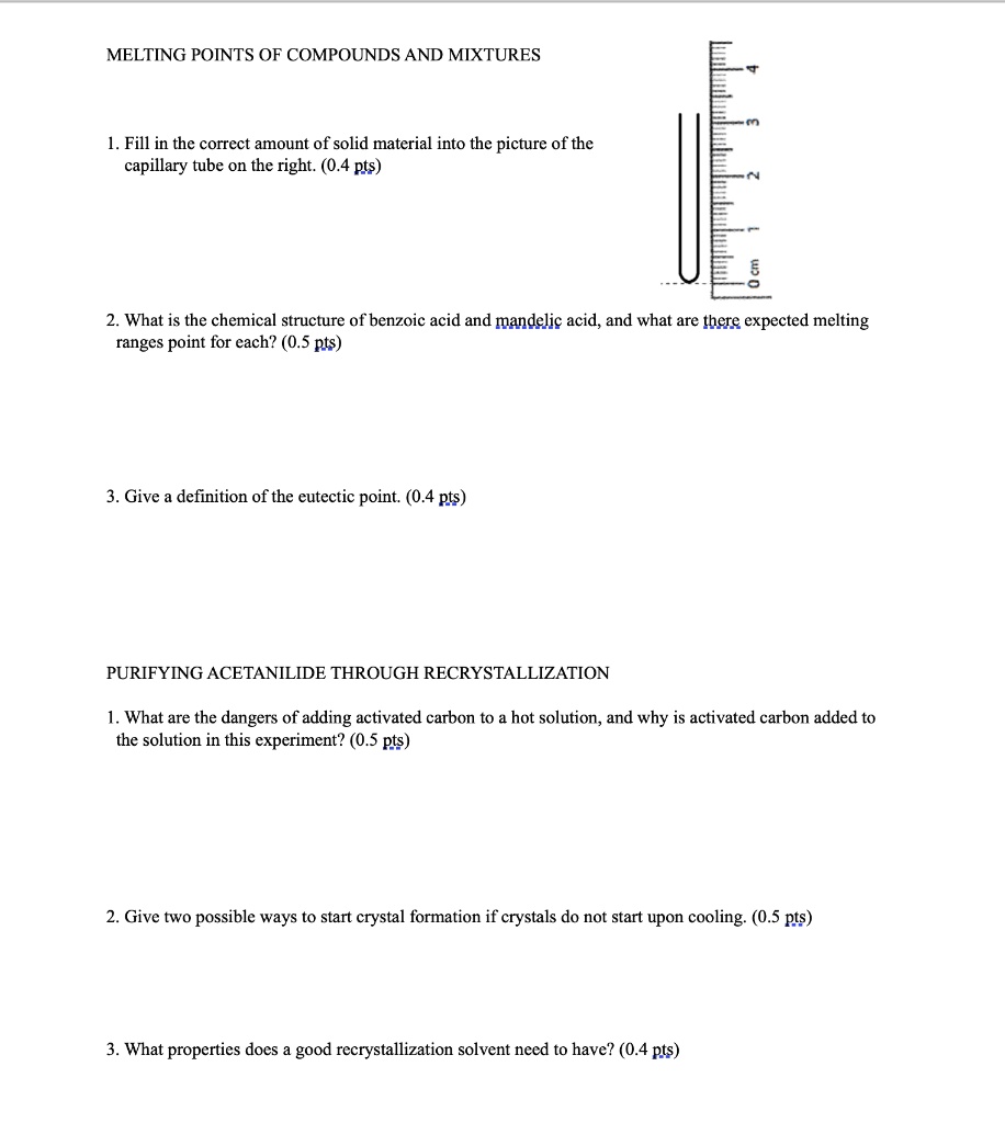 Solved Melting Points Of Compounds And Mixtures Fill In The Correct