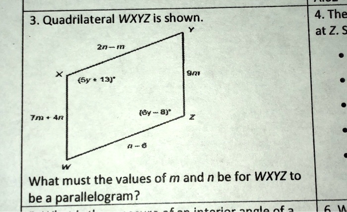 SOLVED 3 Quadrilateral WXYZ Is Shown 4 The At Z 2n M 901 5y 13