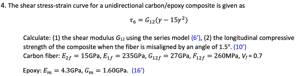 SOLVED The Shear Stress Strain Curve For A Unidirectional Carbon Epoxy