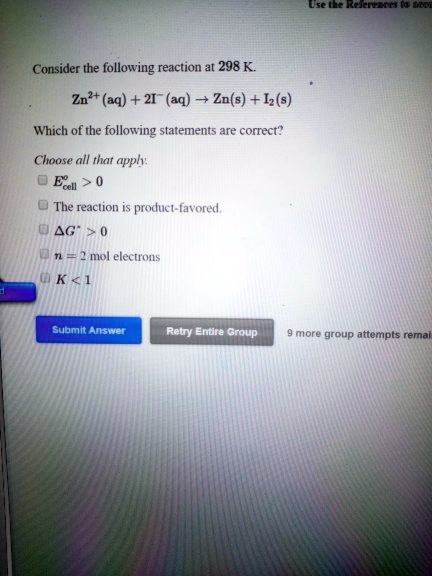 SOLVED Consider The Following Reaction At 298 K Zn Aq 21 Aq