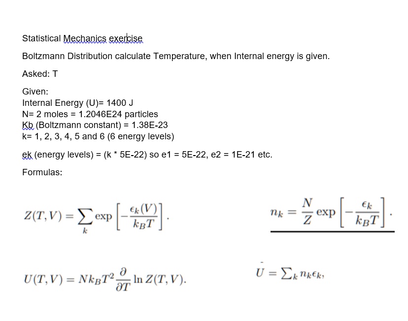 Solved Statistical Mechanics Exercise Boltzmann Distribution To