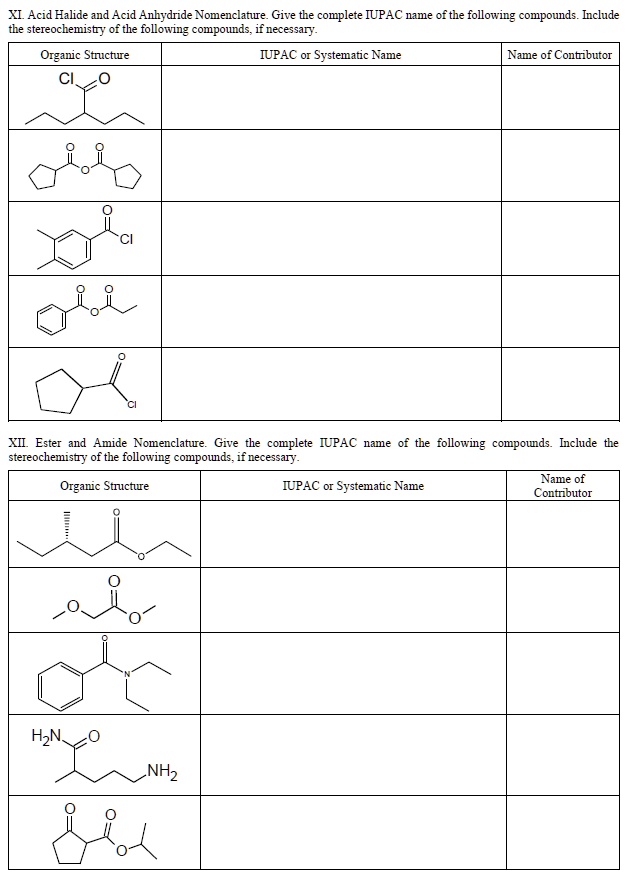 SOLVED II Acid Halide And Acid Anhydride Nomenclature Give The