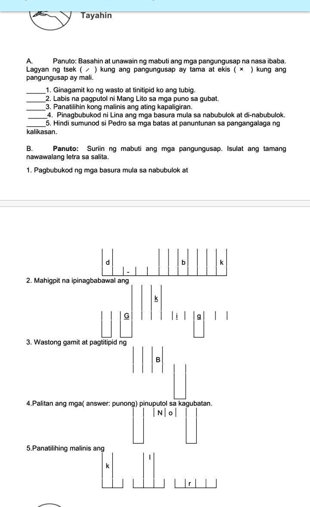 SOLVED Panuto Suriin Ng Mabuti Ang Mga Pangungusap Isulat Ang Tamang