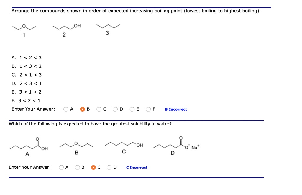 SOLVED Arrange The Compounds Shown In Order Of Expected Increasing