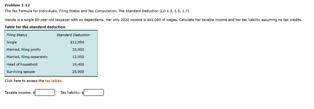 Solved Problem The Tax Formula For Individuals Filing Status And