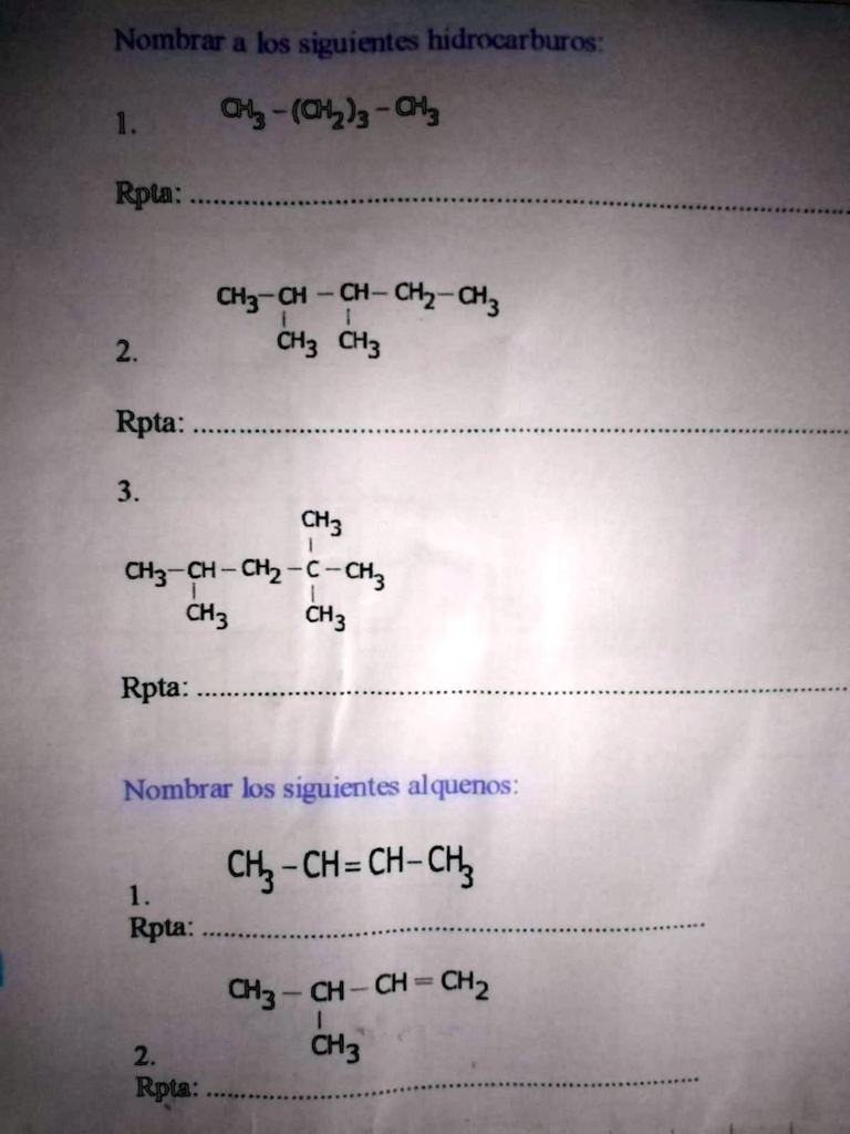 SOLVED Nombrar A Los Siguientes Hidrocarburos Nombrar A Los Siguientes
