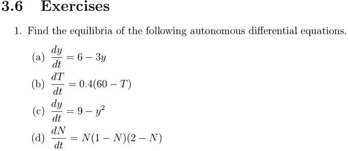 SOLVED 3 6 Exercises Find The Equilibria Of The Following Autonomous