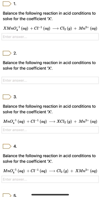 Solved Balance The Following Reaction In Acid Conditions To Solve For