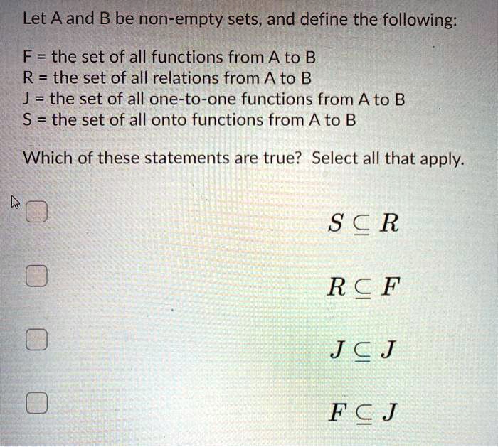 Solved Let Aand B Be Non Empty Sets And Define The Following F The