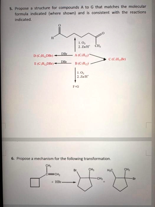 Solved Propose Structure For Compounds To G That Matches The Molecular