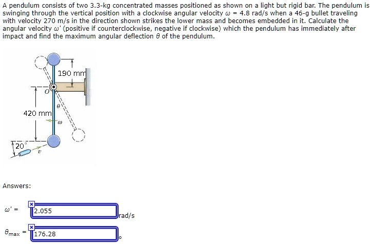 Solved A Pendulum Consists Of Two Kg Concentrated Masses