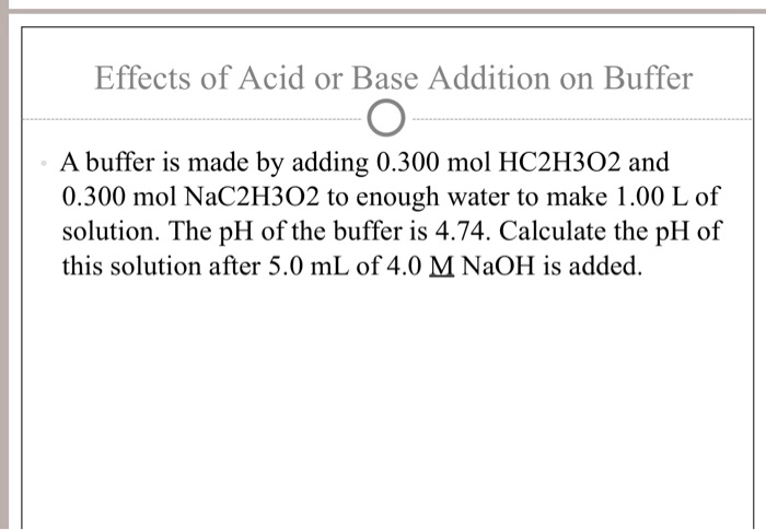 Solved Effects Of Acid Or Base Addition On Buffer A Buffer Is Made By